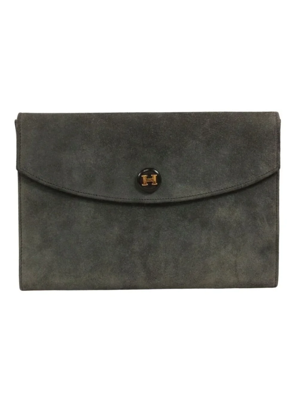 Hermes Pochette Rio Suede Gray Clutch Gold